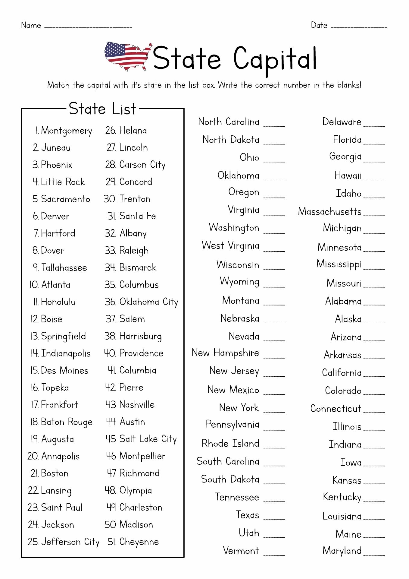 State Capitals Quiz Printable Printable Study Planner