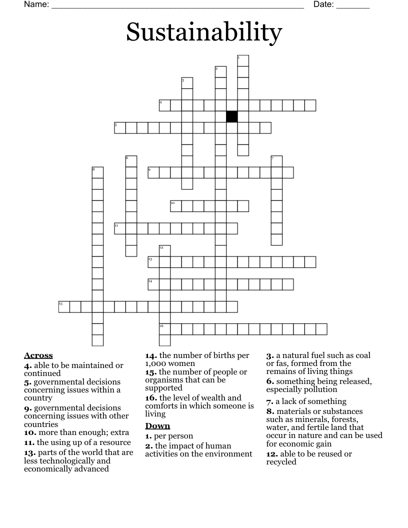 Sustainability Crossword WordMint