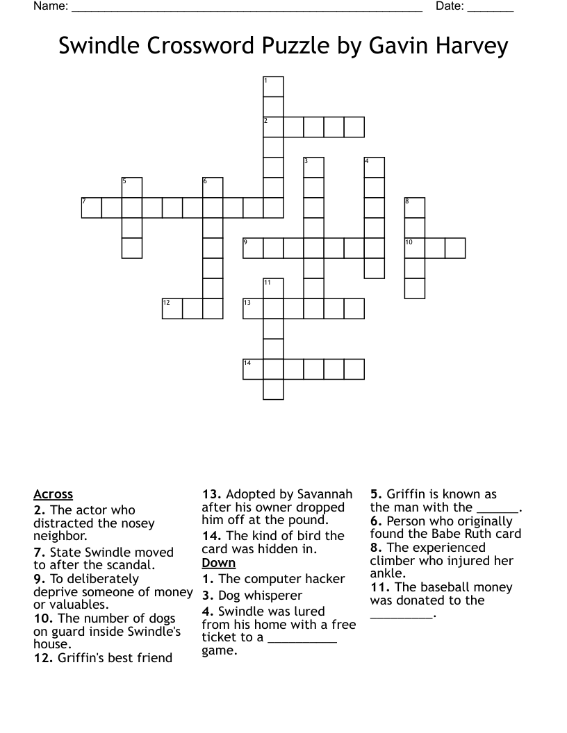 Swindle Crossword Puzzle By Gavin Harvey WordMint