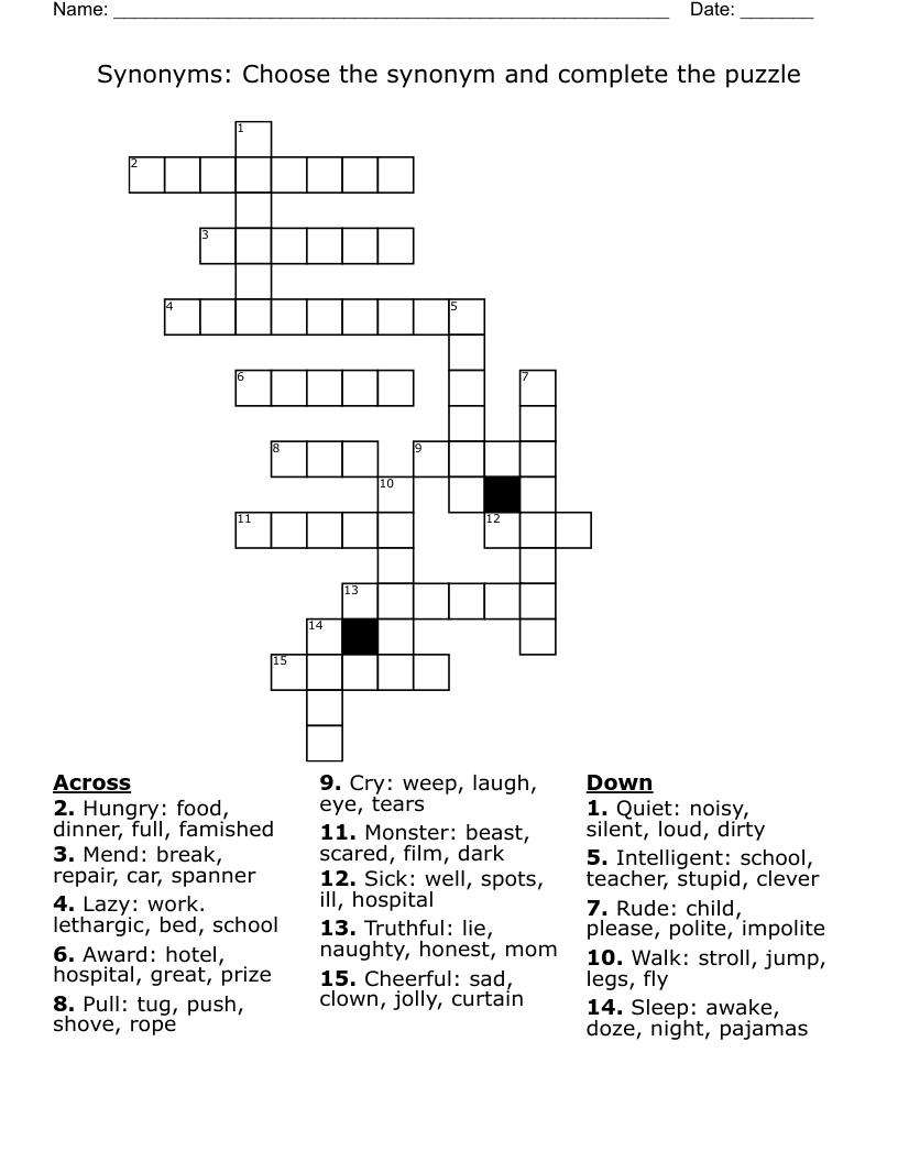Synonyms Choose The Synonym And Complete The Puzzle Crossword WordMint Synonyms Choose The Synonym And Complete The Puzzle Crossword WordMint