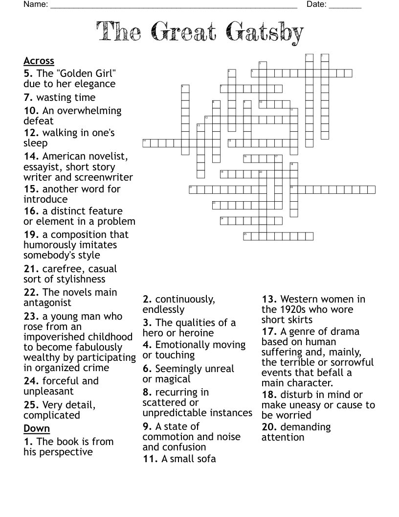 The Great Gatsby Crossword WordMint