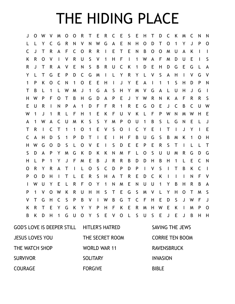 The Hiding Place Crossword WordMint The Hiding Place Crossword WordMint