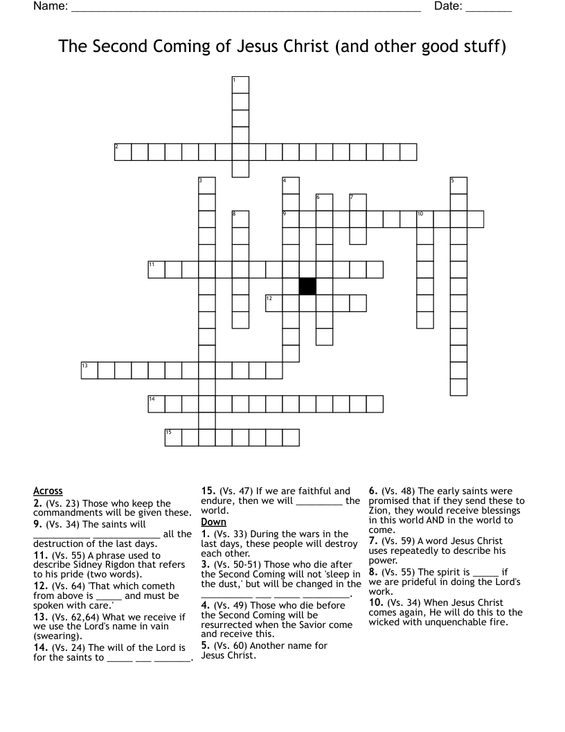 The Second Coming Of Jesus Christ and Other Good Stuff Crossword WordMint The Second Coming Of Jesus Christ and Other Good Stuff Crossword WordMint