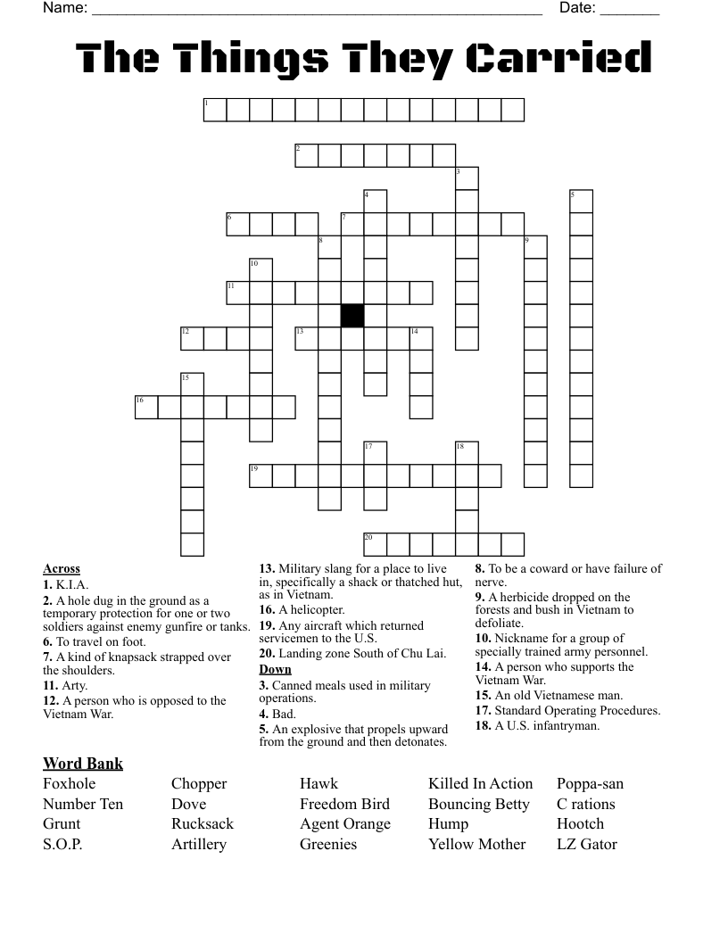 The Things They Carried Crossword WordMint