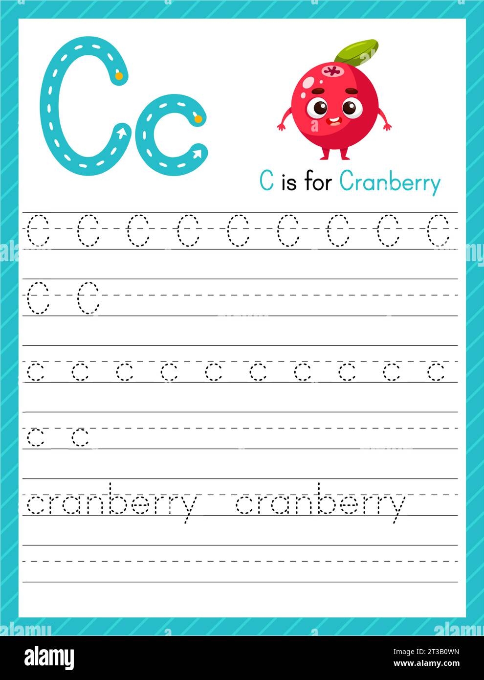 Trace Letter C Uppercase And Lowercase Alphabet Tracing Practice Preschool Worksheet For Kids Learning English With Cartoon Cranberry Activity Page Stock Vector Image Art Alamy