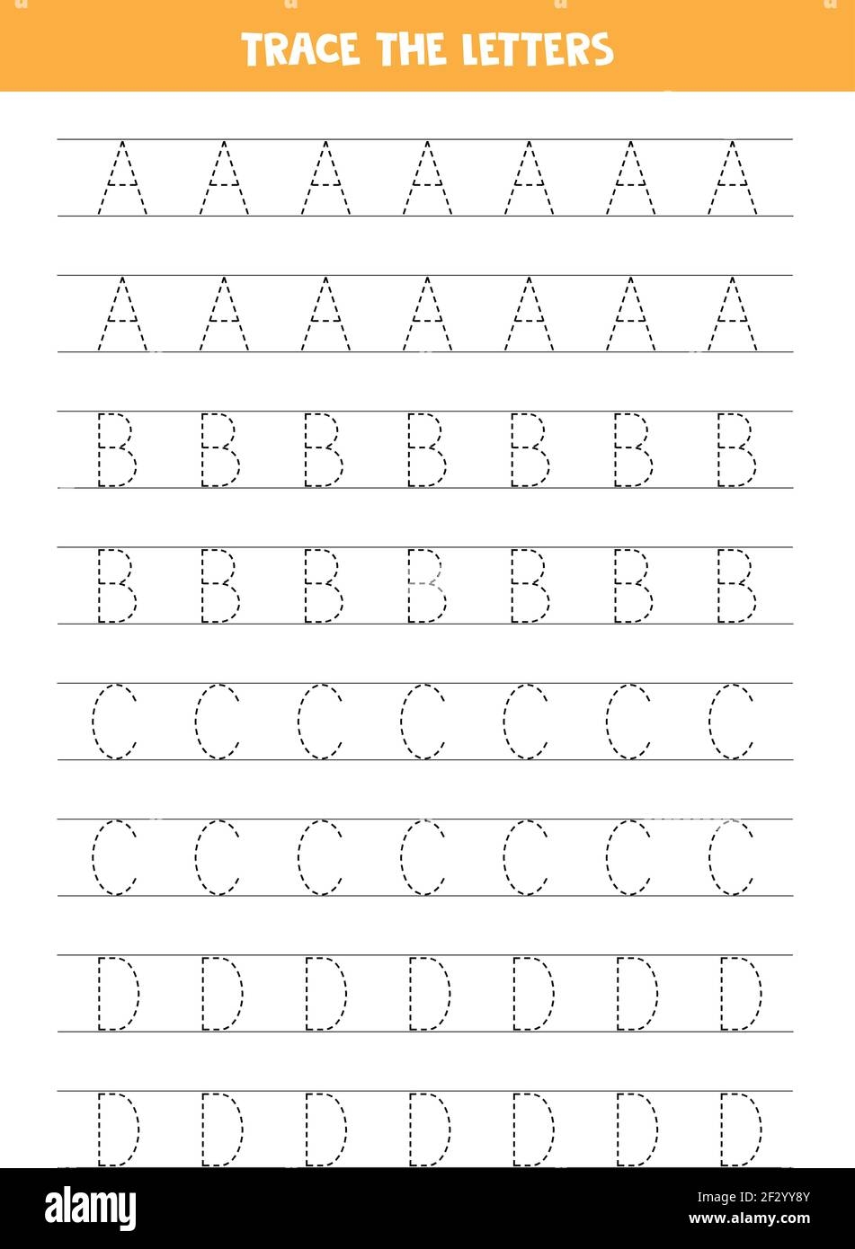 Trace Letters Of English Alphabet Handwriting Practice For Preschool Kids Stock Vector Image Art Alamy