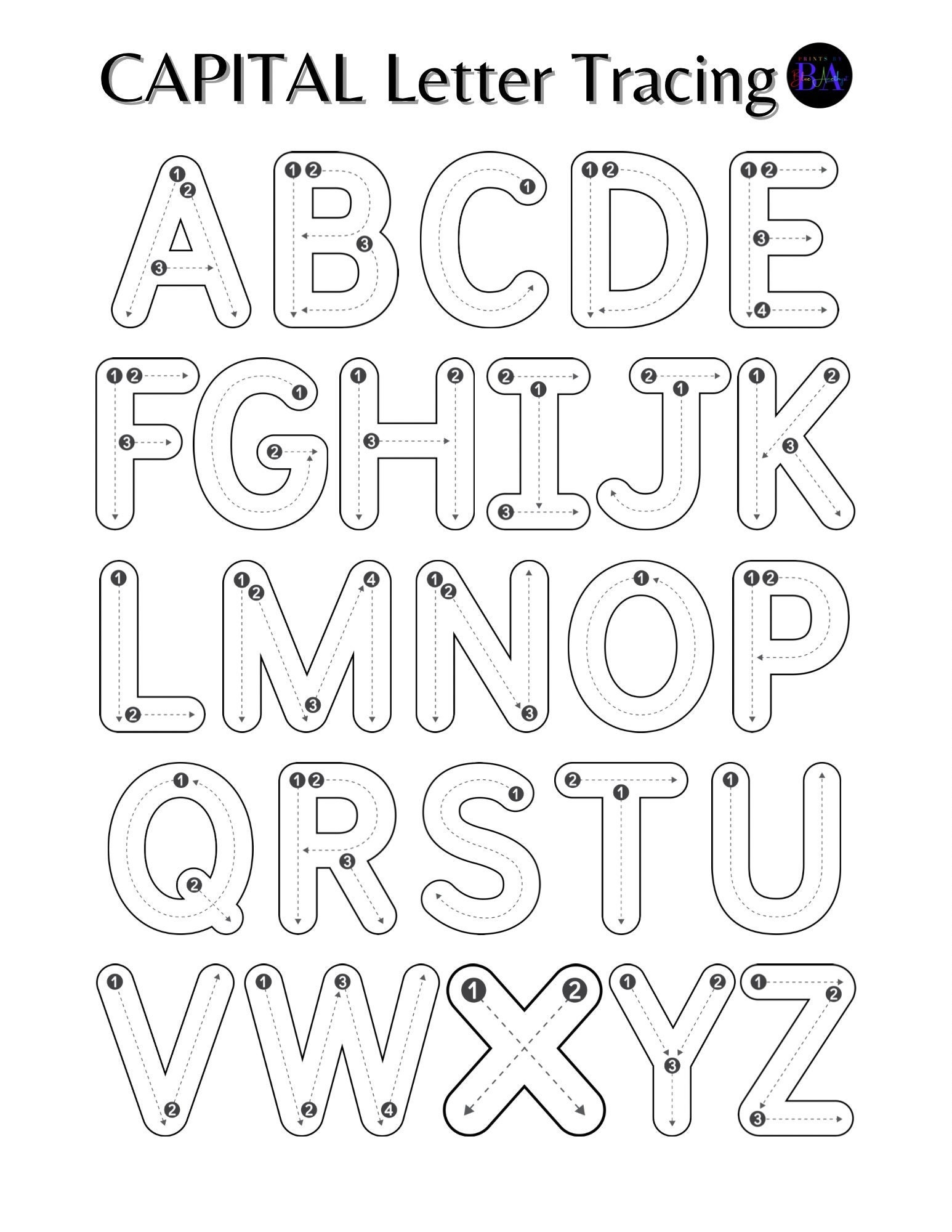 Tracing Capital Letters Etsy