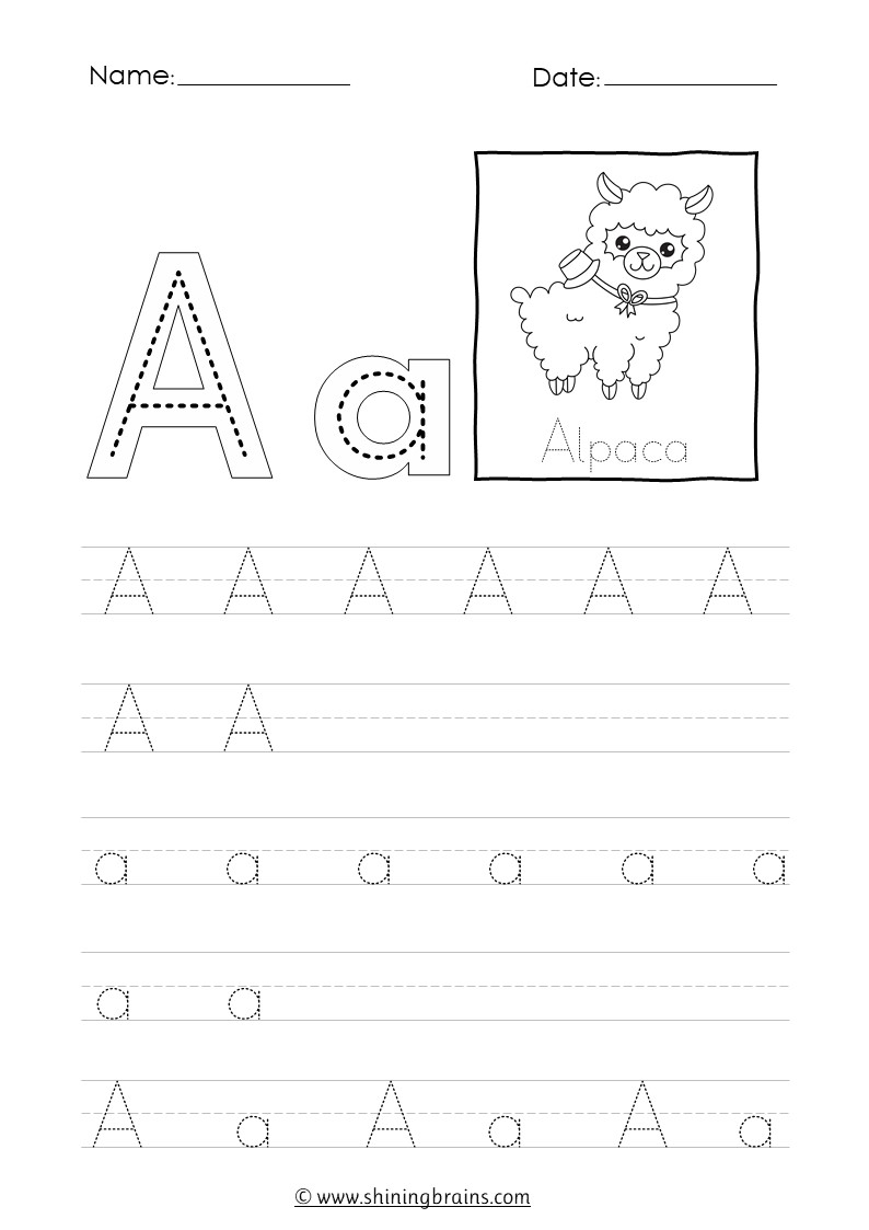 trace letter a worksheet