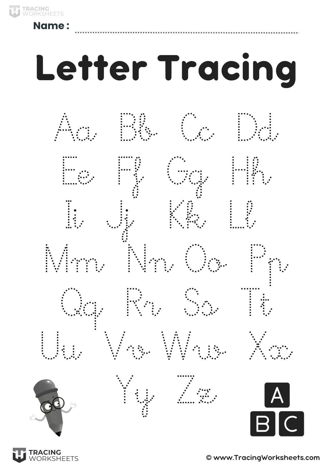 Tracing Letters A Z Free Printable 12 Letter Tracing Worksheets