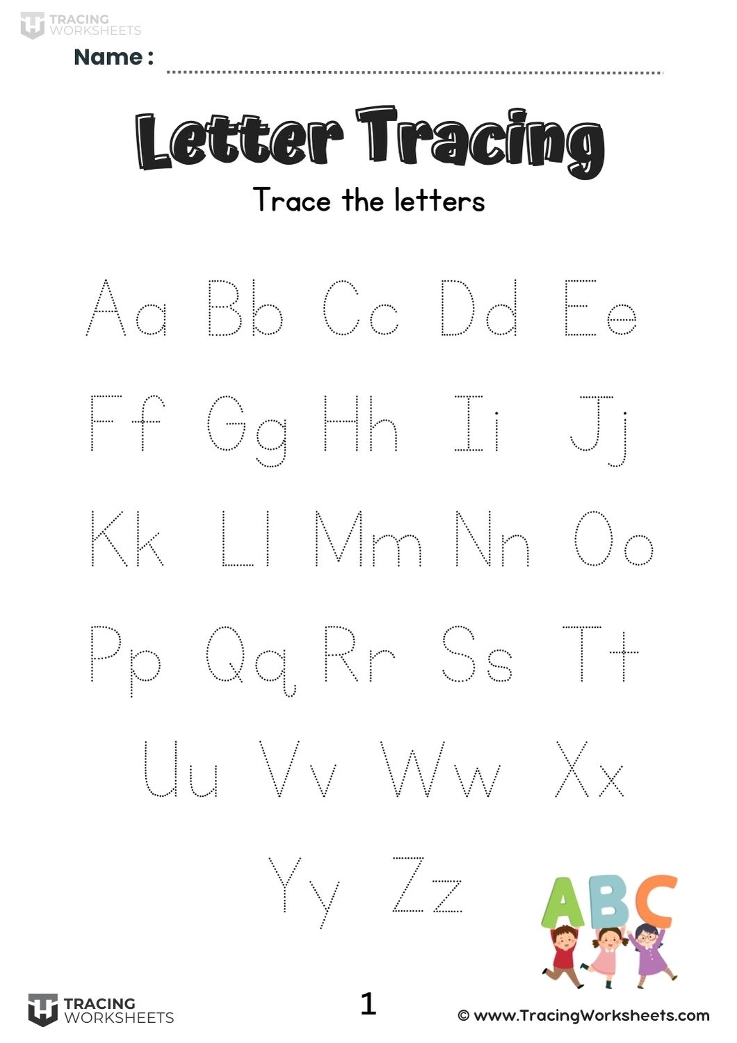 Tracing Letters A Z Free Printable 12 Letter Tracing Worksheets