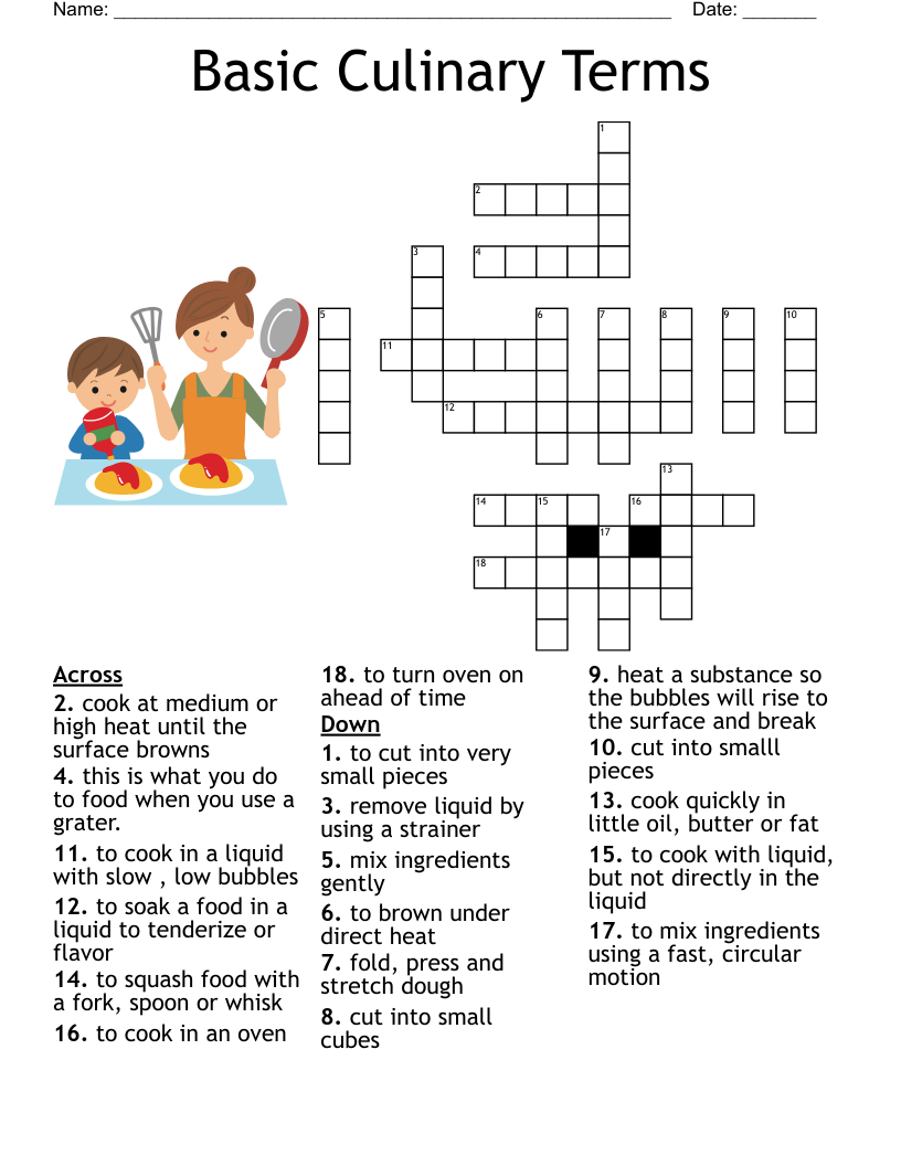 Vegetable Cuts And Cookery Methods Crossword WordMint