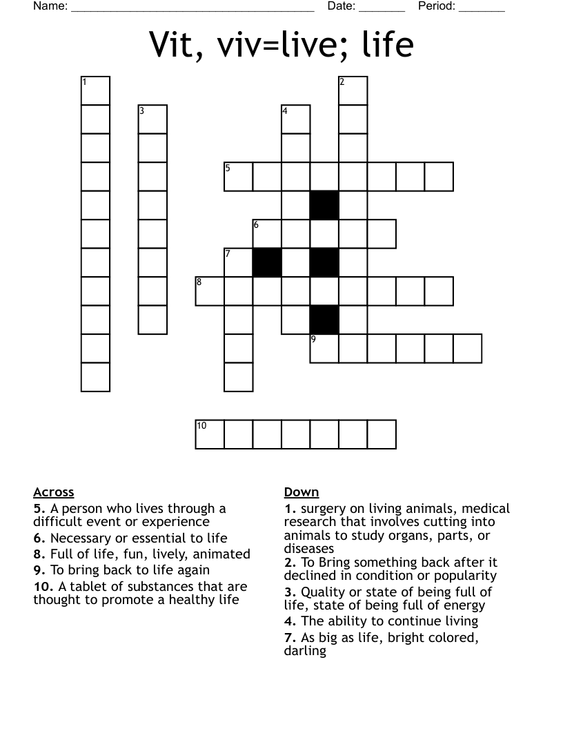 Vit Viv live Life Crossword WordMint Vit Viv live Life Crossword WordMint