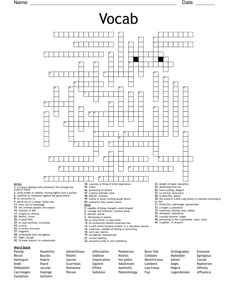 Vocab Crossword WordMint Vocab Crossword WordMint