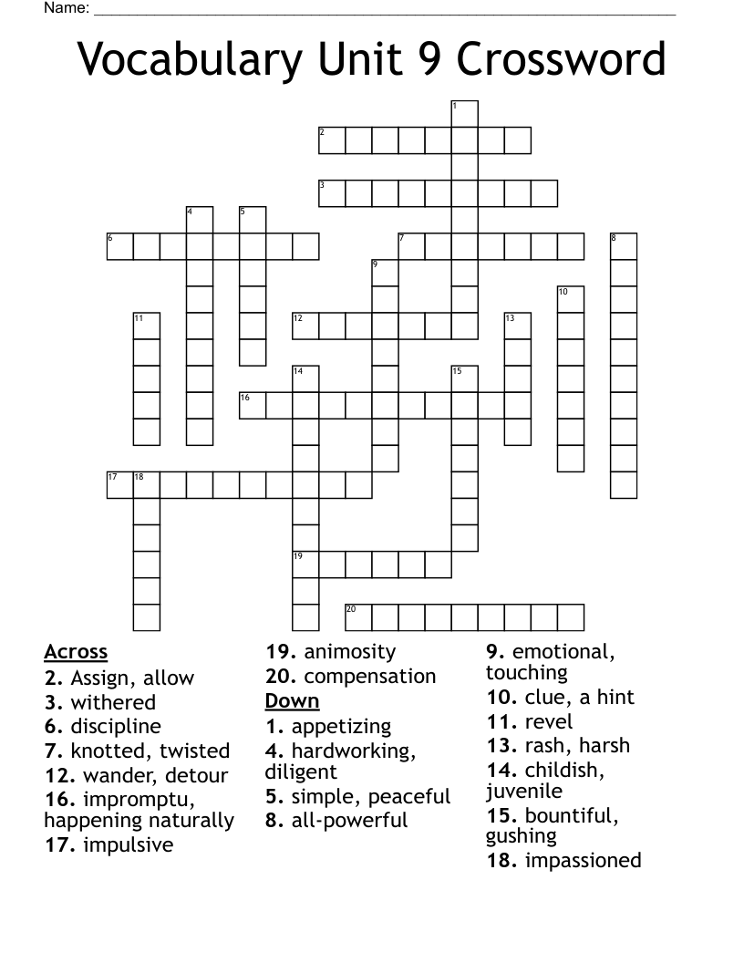 Vocabulary Unit 9 Crossword WordMint