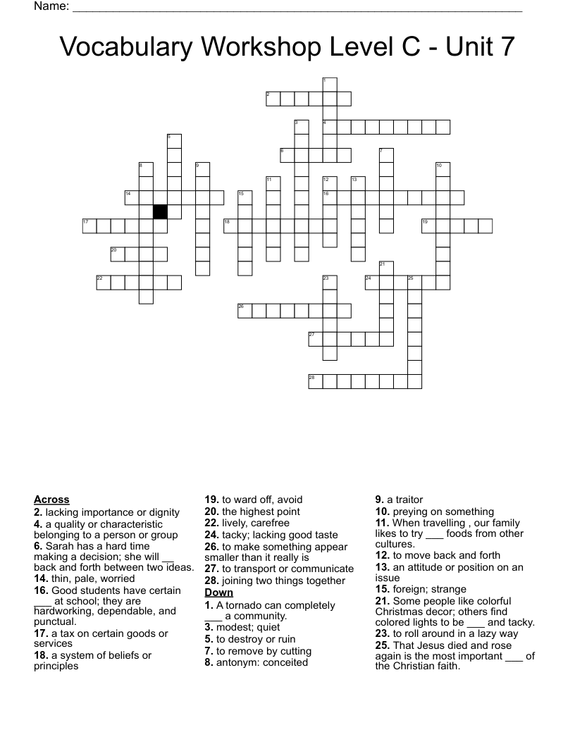 Vocabulary Workshop Level C Unit 7 Crossword WordMint Vocabulary Workshop Level C Unit 7 Crossword WordMint