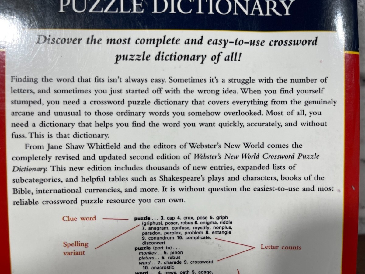 Websters New World Crossword Puzzle Dictionary By Jane Shaw Whitfield EBay