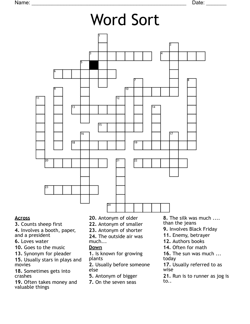 Word Sort Crossword WordMint