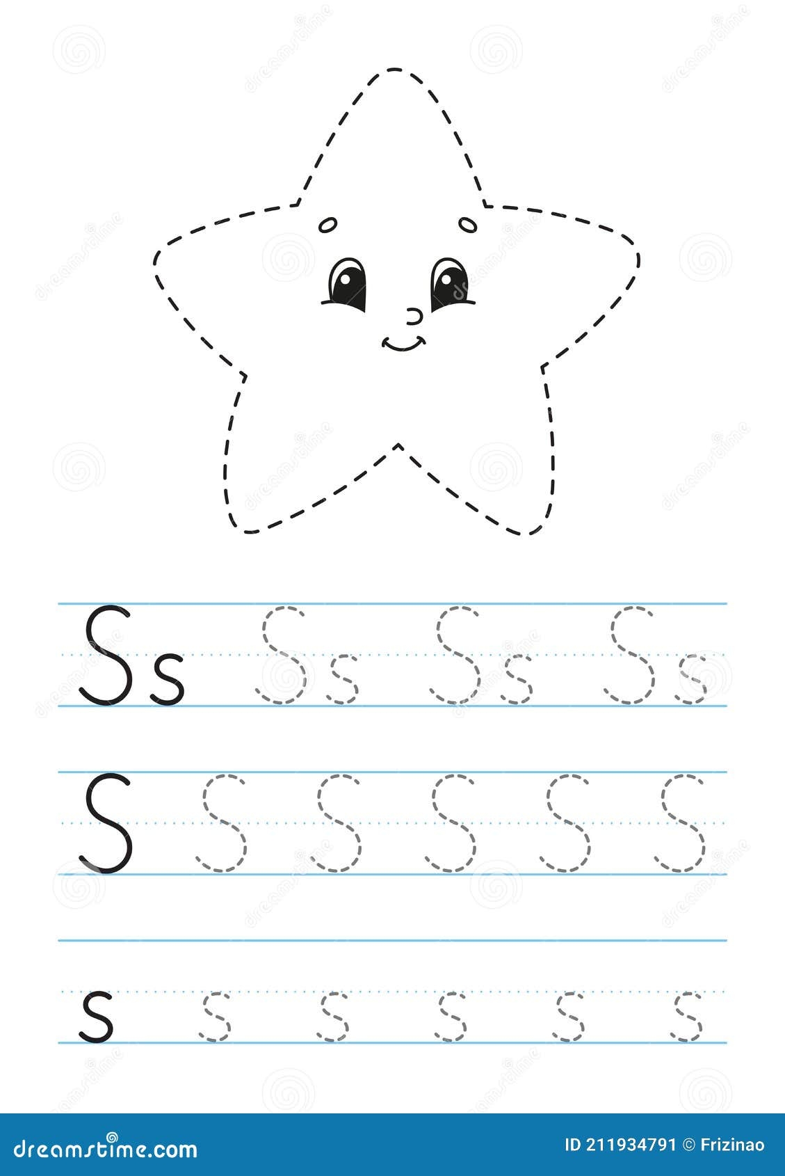 Writing Letters S Tracing Page Practice Sheet Worksheet For Kids Exercise For Preschools Learn Alphabet Cute Characters Stock Vector Illustration Of Homework Language 211934791